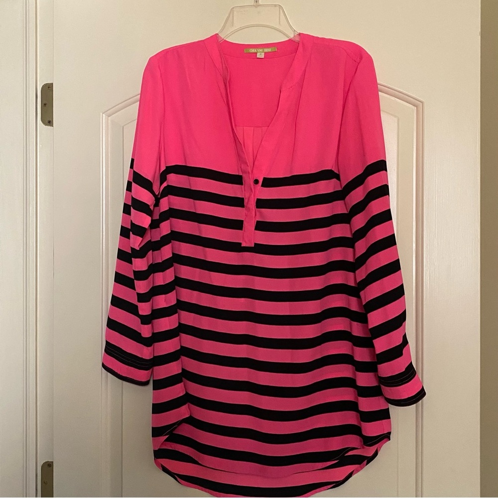 Gianni Bini Pink and Black Striped Blouse